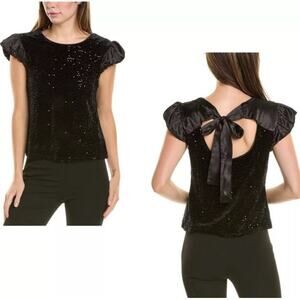 Nanette Lepore Sequin Velvet Satin Bow Top Size Medium
